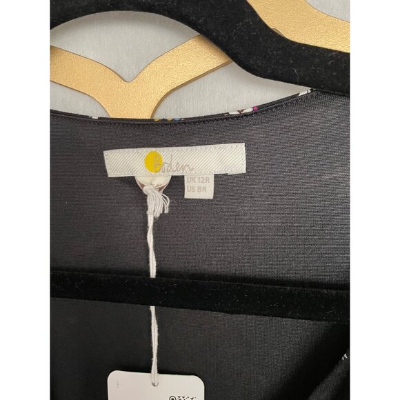 Boden Size 8 NEW Black Star & Floral Long Sleeve Fixed Wrap Jersey Midi Dress - Picture 3 of 16